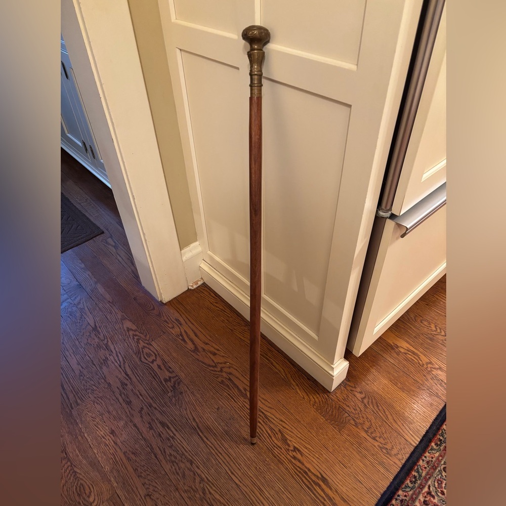 Wood Walking Stick Antique Brass Knob